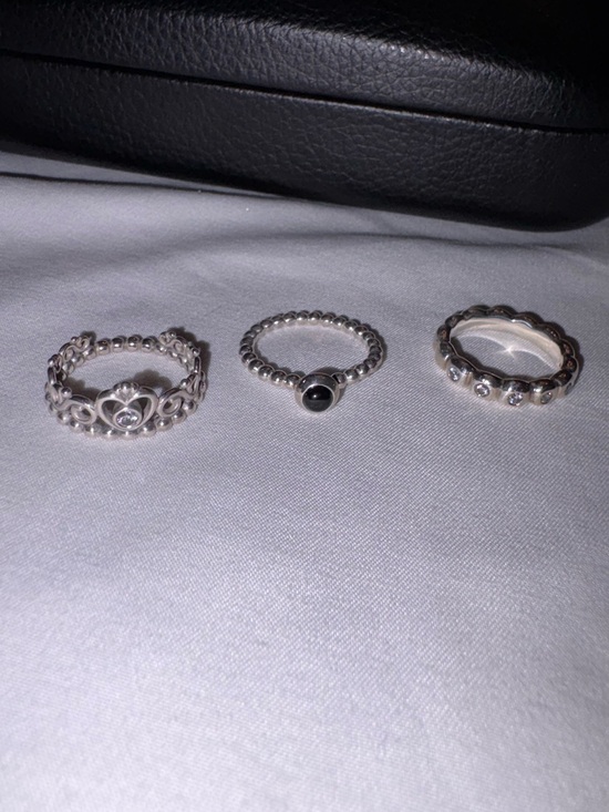 Pandora Jewelry - Pandora Sterling Silver Trio Rings with Black Accent